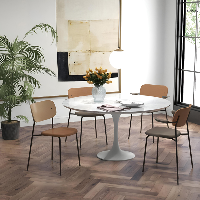 chinese modern round 6 seater dining table set