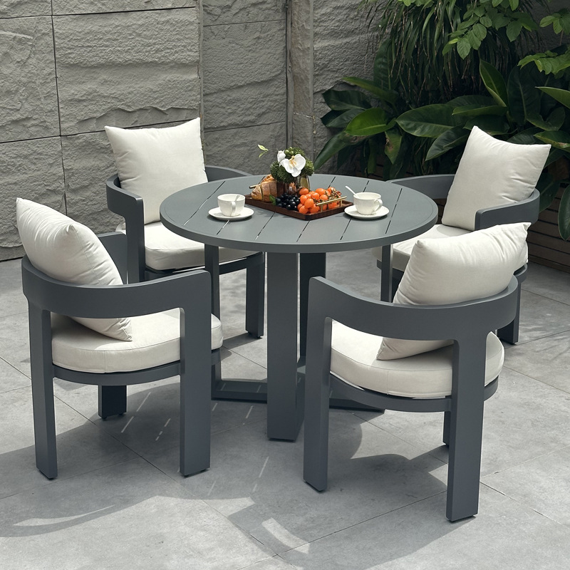round aluminum outdoor dining table set for 4
