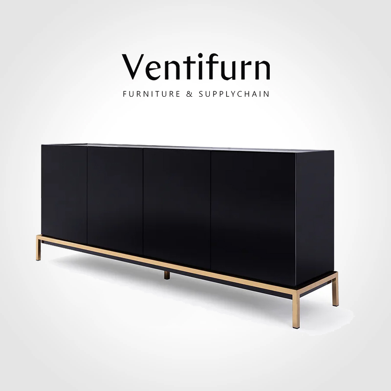 minimalist black and wood walnut living room sideboard