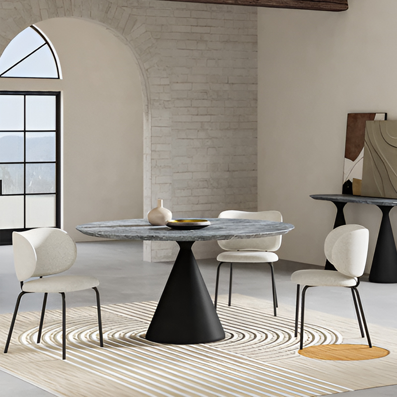 small round marble top dining table set for４