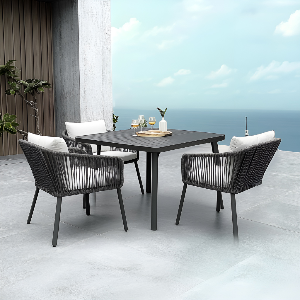 4 seater square black garden table and chairs
