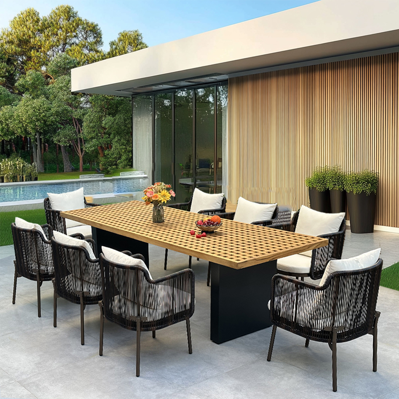 8 person large teak outdoor dining table