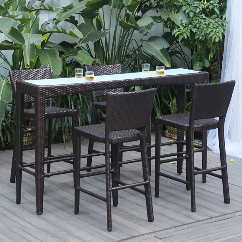 Rattan bar height patio outdoor table set