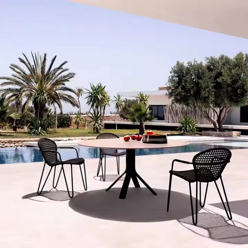 3 seater round marble top outdoor garden dining set
