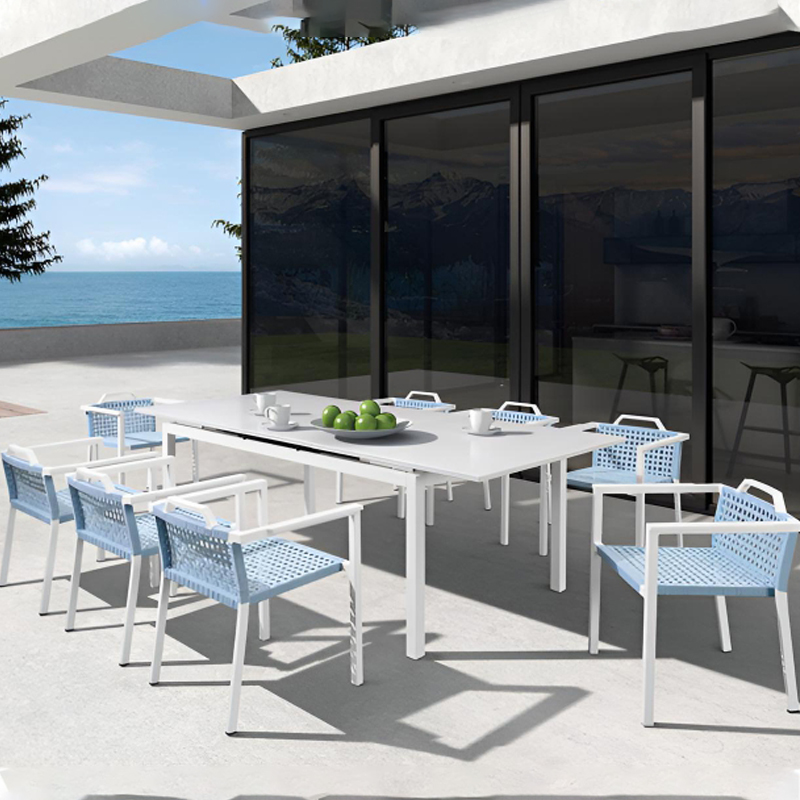 white aluminum extendable garden table for 8 person
