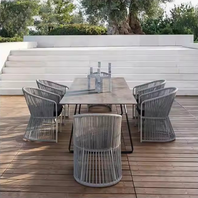 Nordic Modern Rope Woven Aluminum outdoor table and chairs