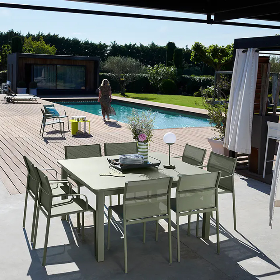 8 person steel outdoor patio dining table