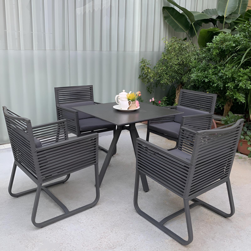 High Quality 4 person black metal rope Dining Set