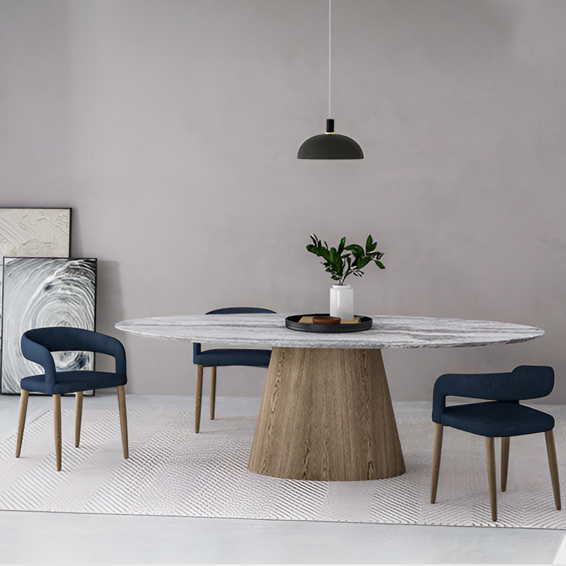 oval natural stone dining table set for restaurant