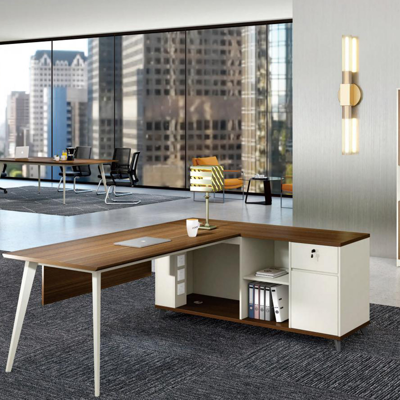 Commercial Simple Walnut Corner Office Desk With Storage
