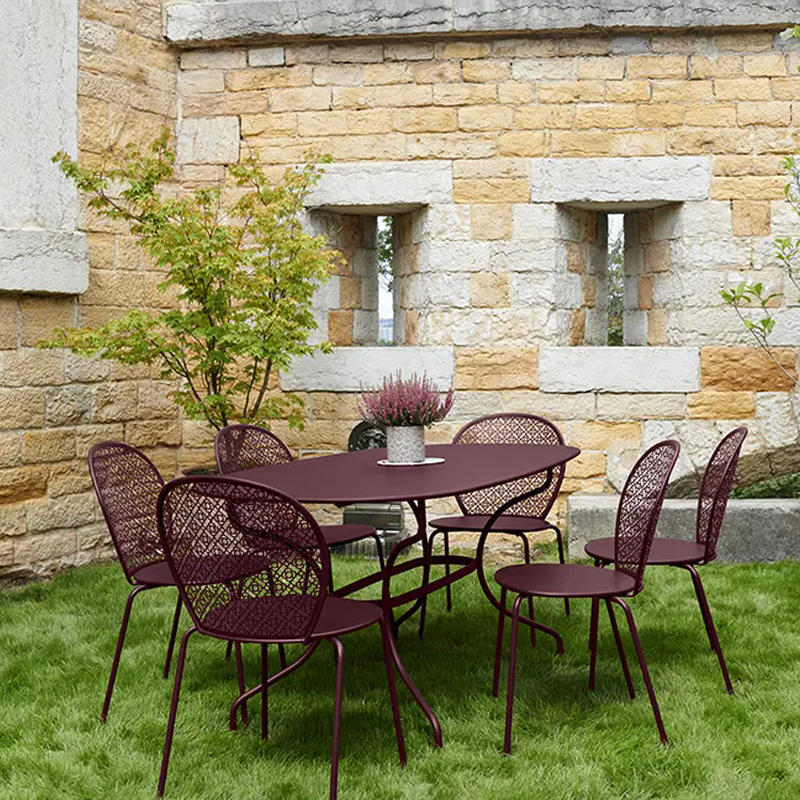 Steel Oval Shape Outdoor Dining Table Set for 6 person