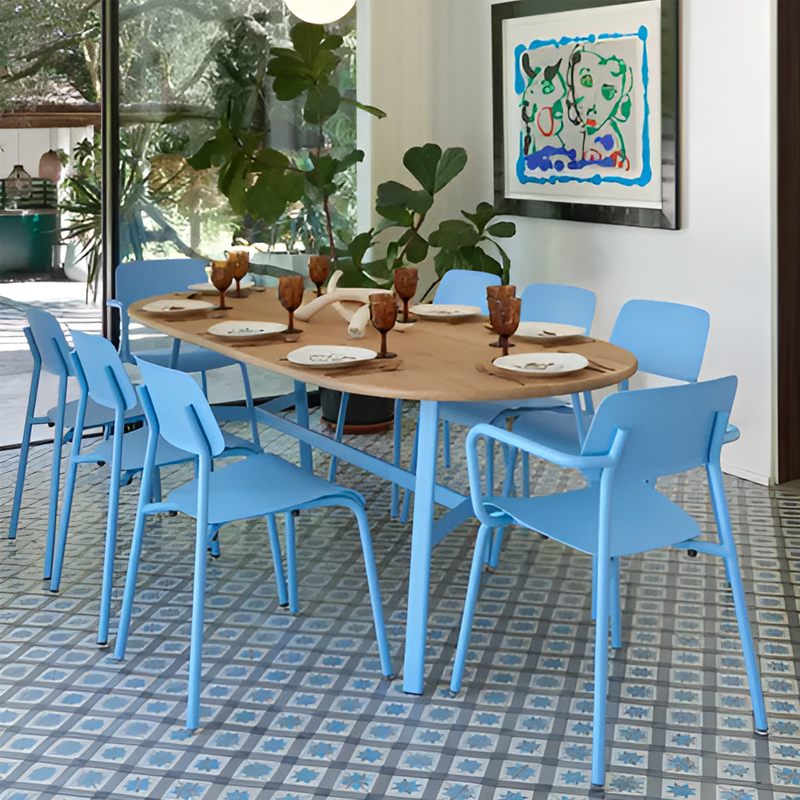 stainless steel blue dining table set for living room